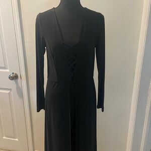 VENUS Black Long Sleeve Dress with Crisscross Detail